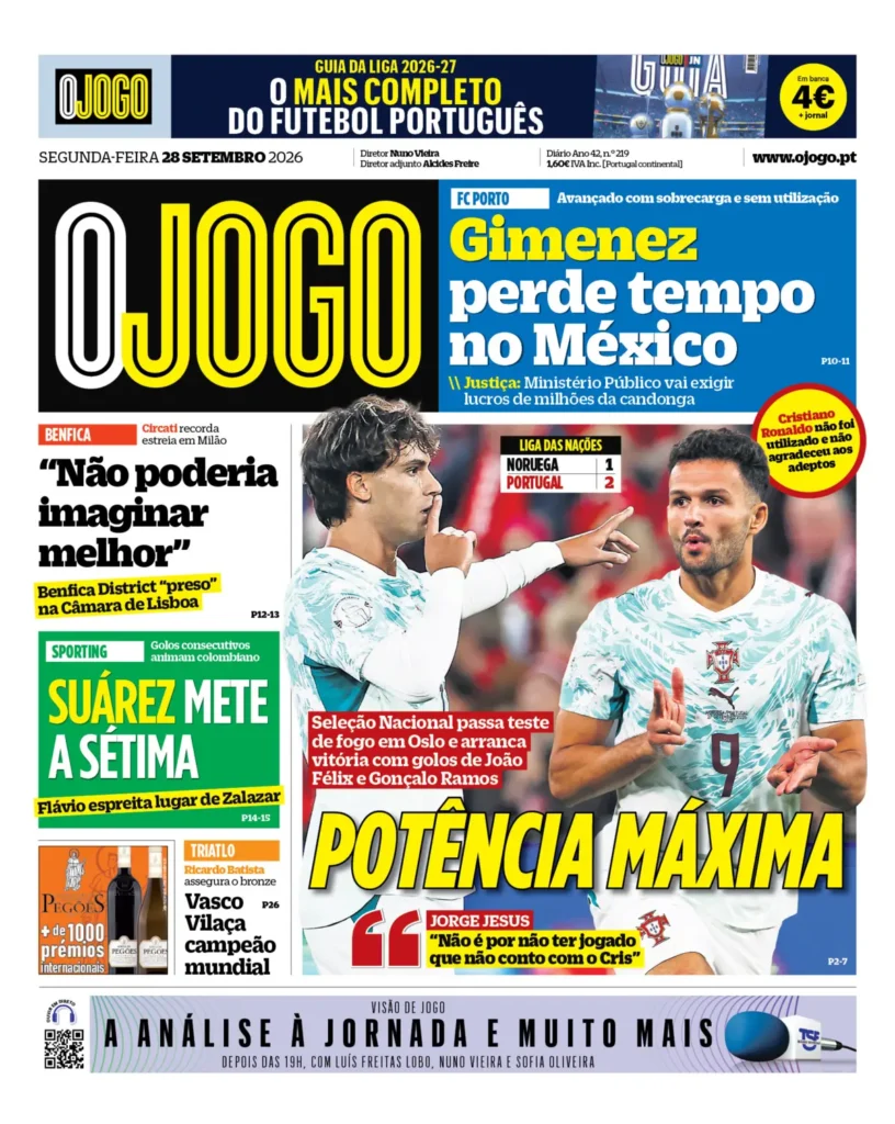 Capa O Jogo de 28/09/2026