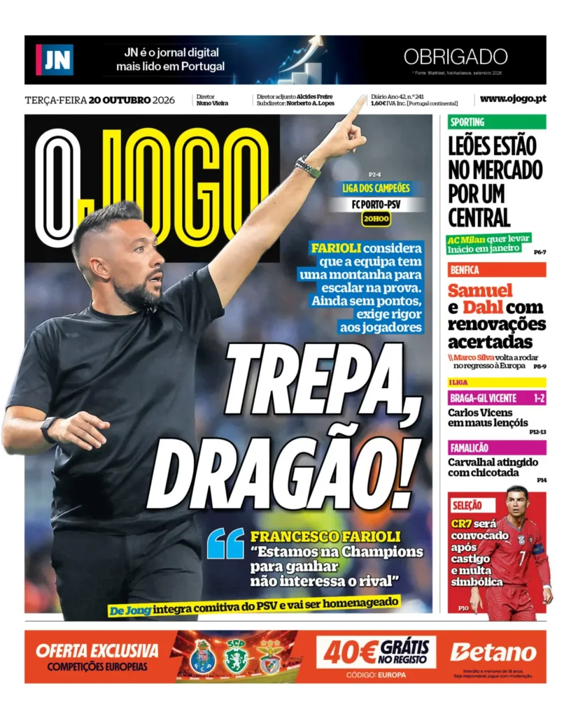 Capa O Jogo de 20/10/2026