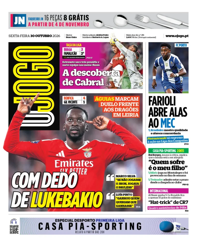 Capa O Jogo de 30/10/2026